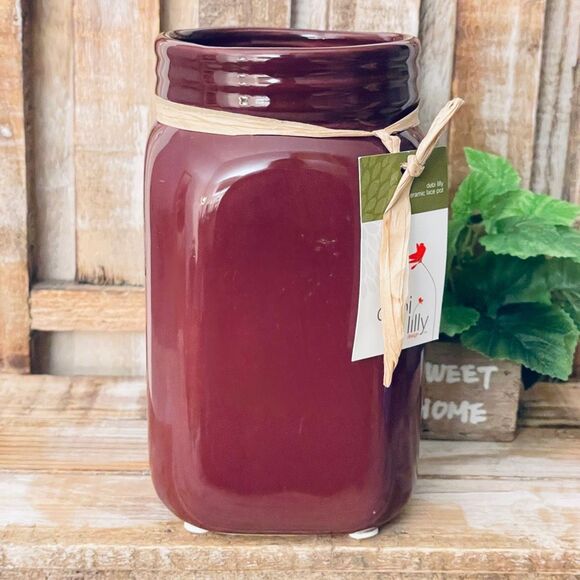 NWT Burgundy Bloom Extra Large Fresh Ceramic Mason Jar Decor utensil Holder - Picture 3 of 12